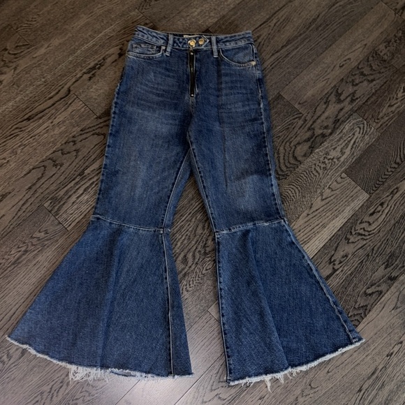 Top shop Moto Dree Flare Flare loose hem bell buttons crop jeans Sz 25 - Picture 4 of 16
